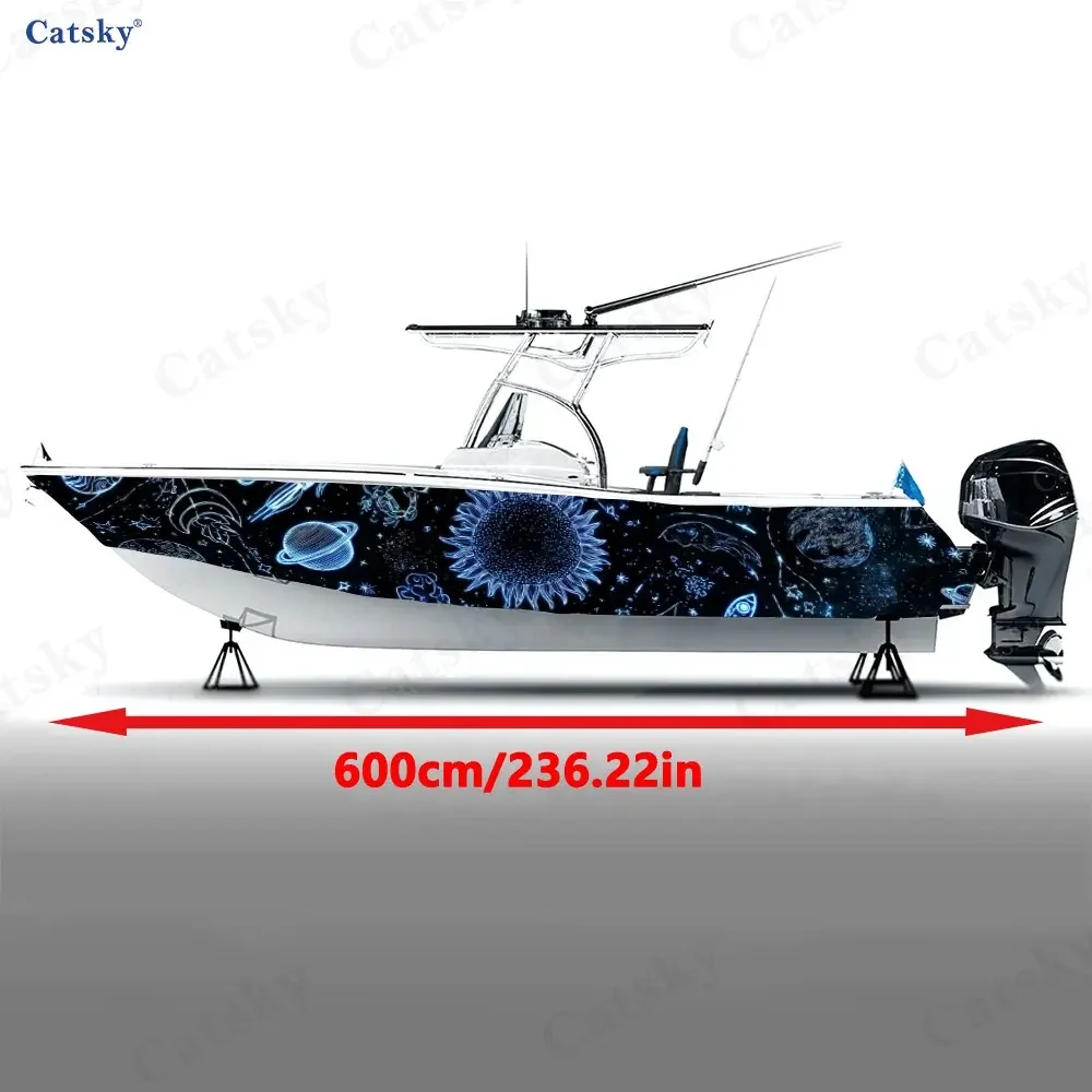 2Pcs Sci-Fi Galaxy Boat Stickers, PVC Waterproof Durable Vinyl Wrap Decals for Fishing Boats, Durable and Stylish Design
