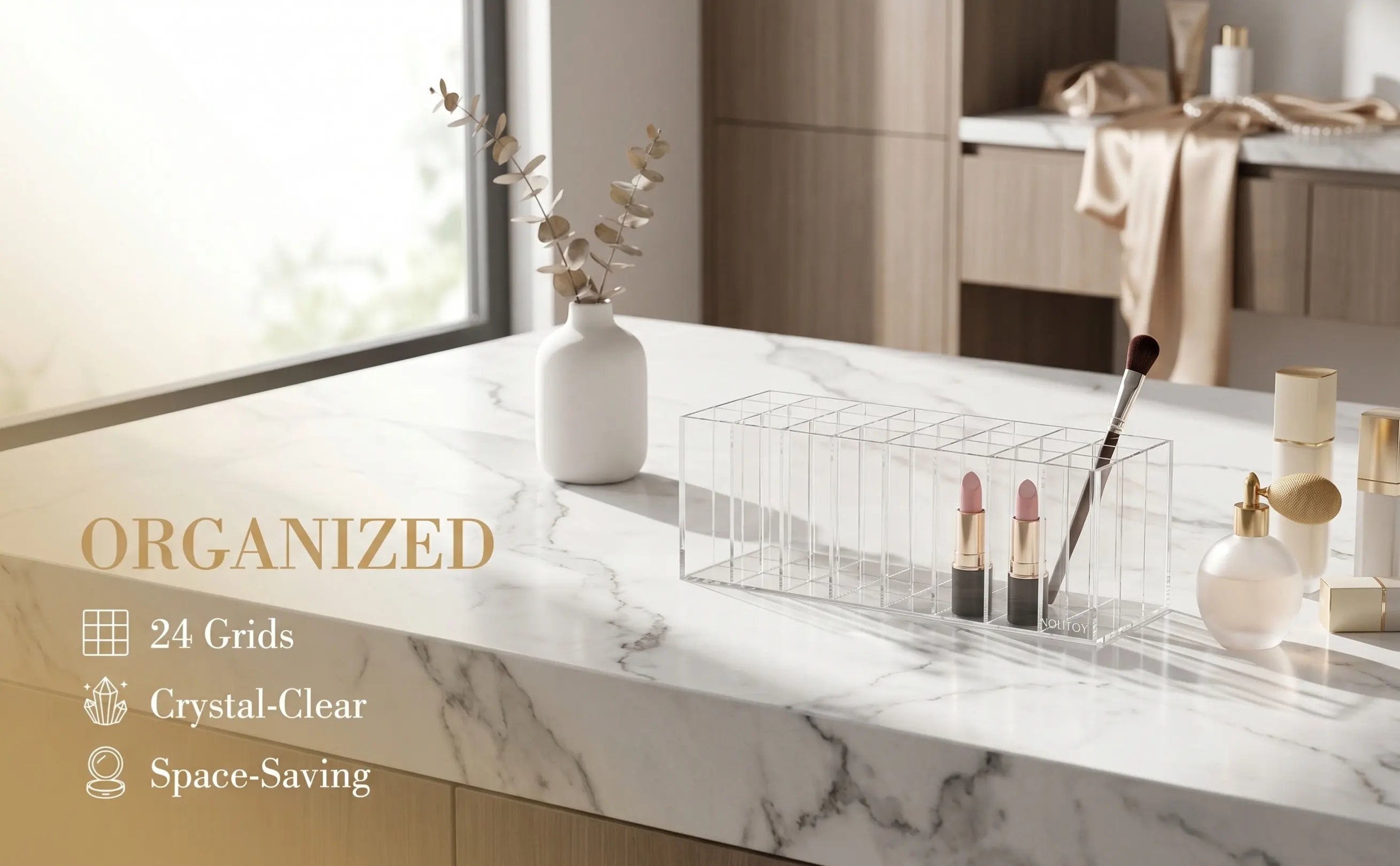 Makeup Storage Organizer Acrylic Case Large Capacity 24-Grids Lipstick Display Rack Desktop Lipstick Holder
