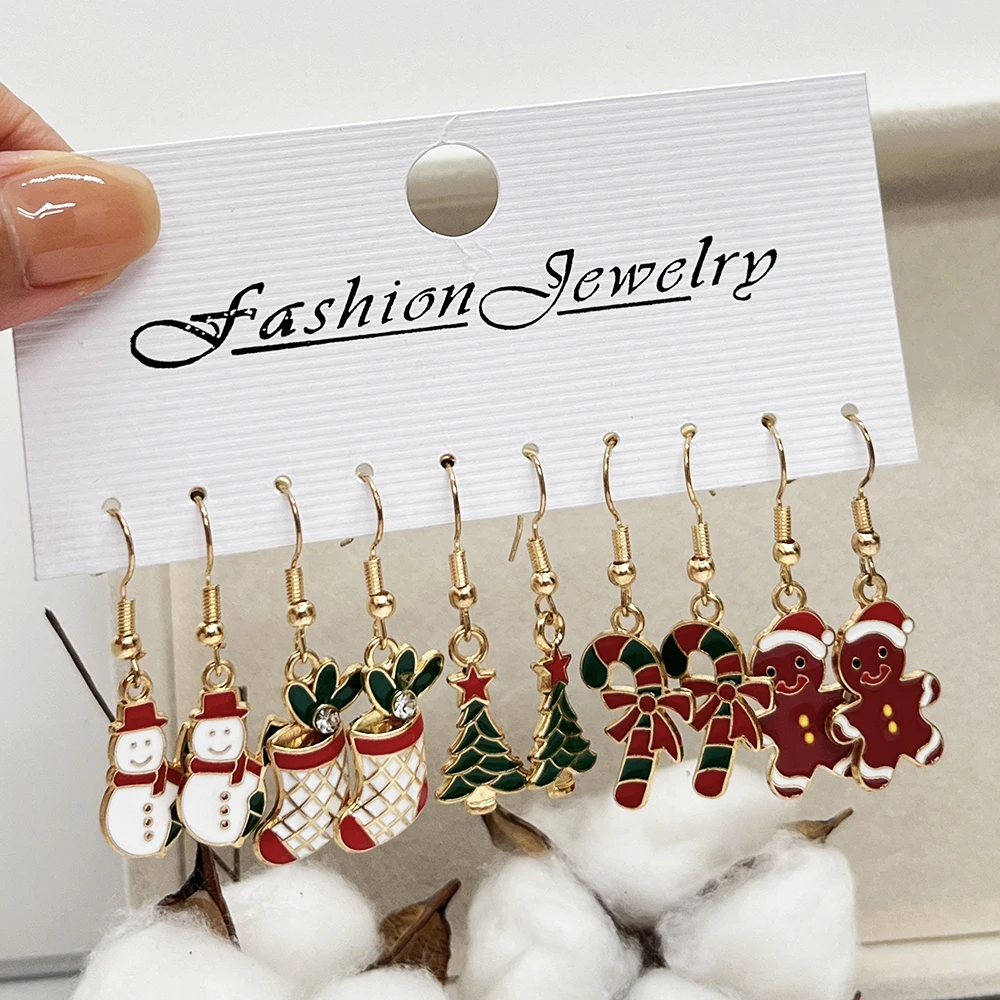 20PCS/10PCS Weihnachten Ohrringe Set Cartoon Tropft Öl Elch Santa Claus Lebkuchen Mann Ohrringe für Frauen Weihnachten geschenke – Detail 3