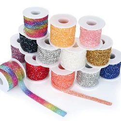 QIAO 10/15mm Rhinestones Ribbon Colorful Crystal Tape Trims Glitter Strass Ribbons for Clothing Decorations Rhinestone Crafts