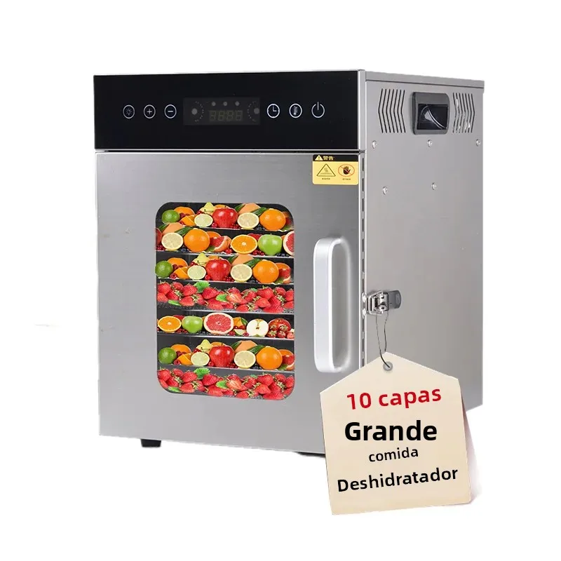 Deshidratador de alimentos Industrial de 10 bandejas, proceso de secado Visible silencioso de acero inoxidable, deshidratador de ahorro de energía comercial y doméstico