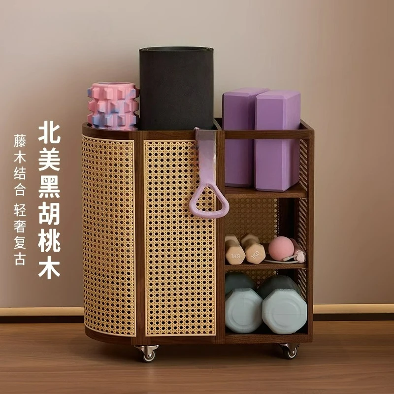 

Customizable Yoga Mat Storage Basket with Wheel Solid Wood Large Capacity Household Seam Telecontrol Products Fitness Equipment