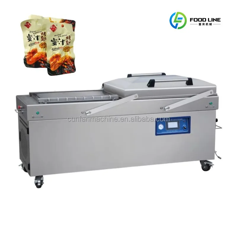 FL Customized Automatic Swing-Lid Double Chamber Vacuum Sealer with 600mm Heating Bars  for Snacks & Seafood