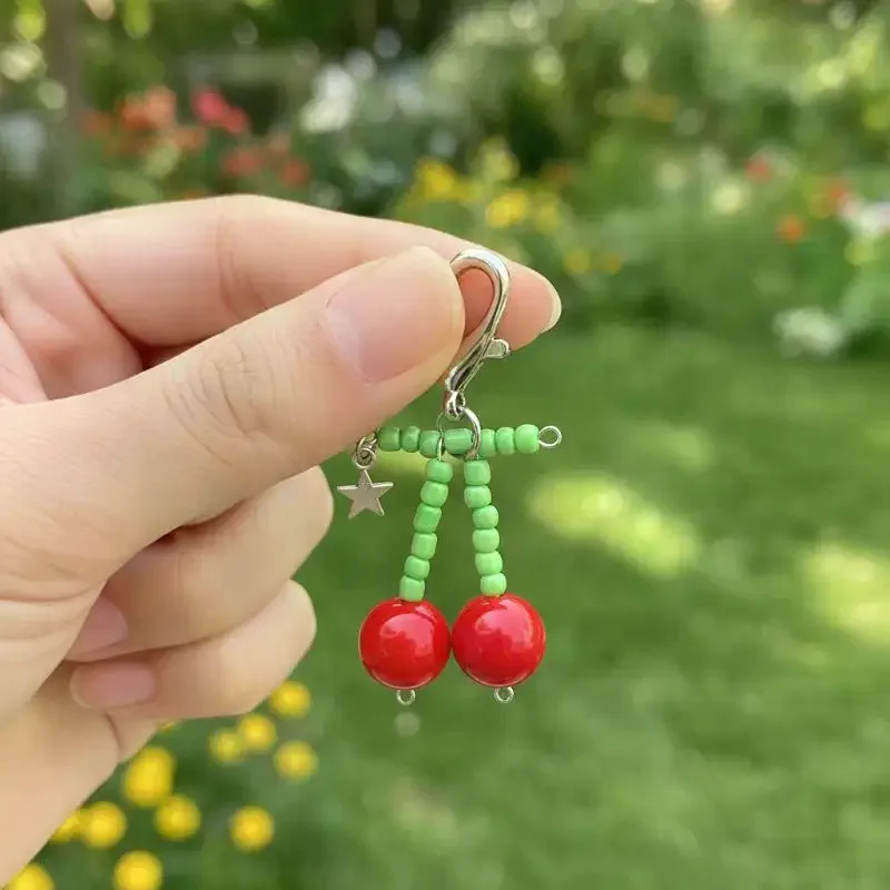甘い赤いチェリーキーホルダーかわいいハートキーリングかわいいフルーツバッグペンダント女の子のためのクリエイティブアクセサリー旅行バッグの装飾 1