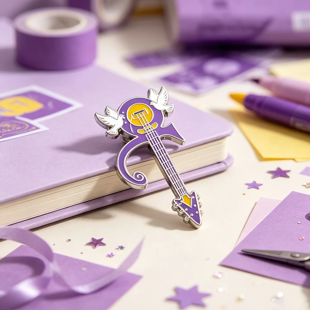 Prince Symbol Guitar Enamel Pin Purple Rain White Dove Ornament Rock Music Metal Brooch Badge Lapel Backpack Fan Collectible Gif