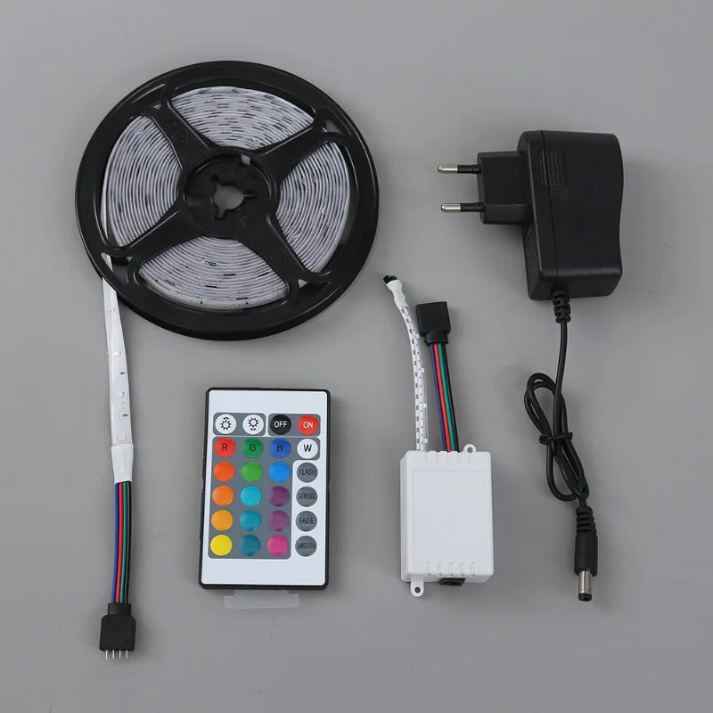 DC12V SM5050/2835-60leds/m 4.5m 5m 10m IP65 Waterproof Colorful RGB 24 keys 44 Keys Light Strip +12V 5A Power Supply Suit