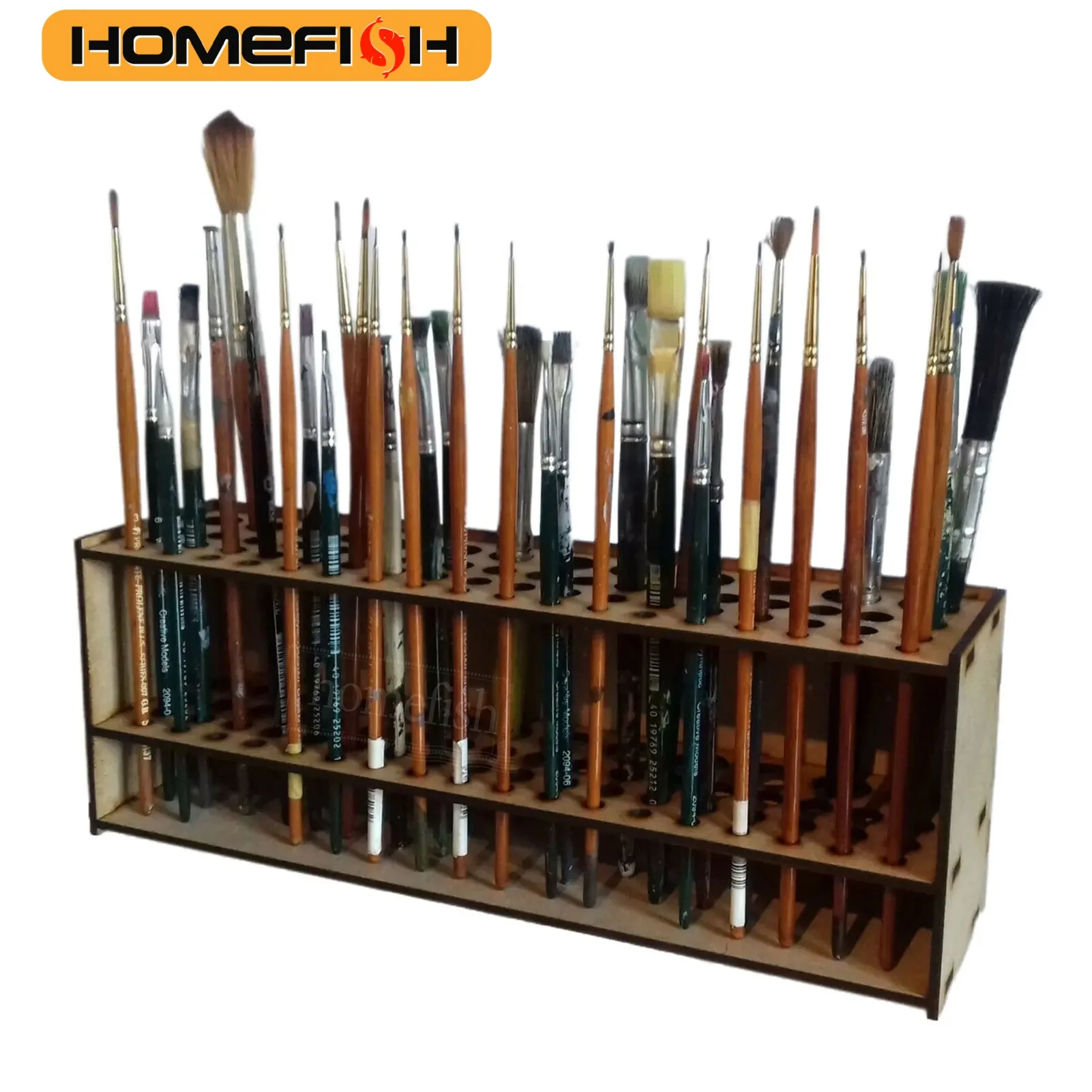 67 Holes Paintbrush Holder Stand Wooden Paint Brush Stand Desk Organizer Wall Mounted Makeup Brush Shelf For Painting Supplies image 3