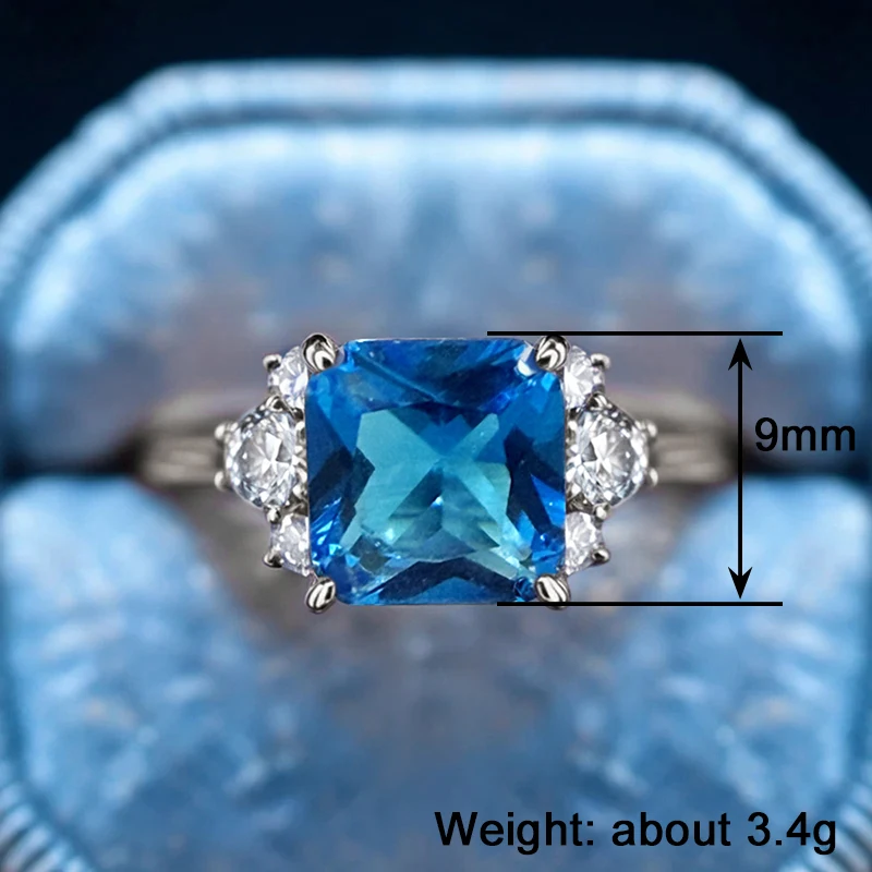 Huitan Eleganter Damenring für Hochzeit, Verlobung, luxuriös, mit hellblauem CZ-Stein, Party-Accessoires, zarter Damenschmuck, Geschenk – Detail 29