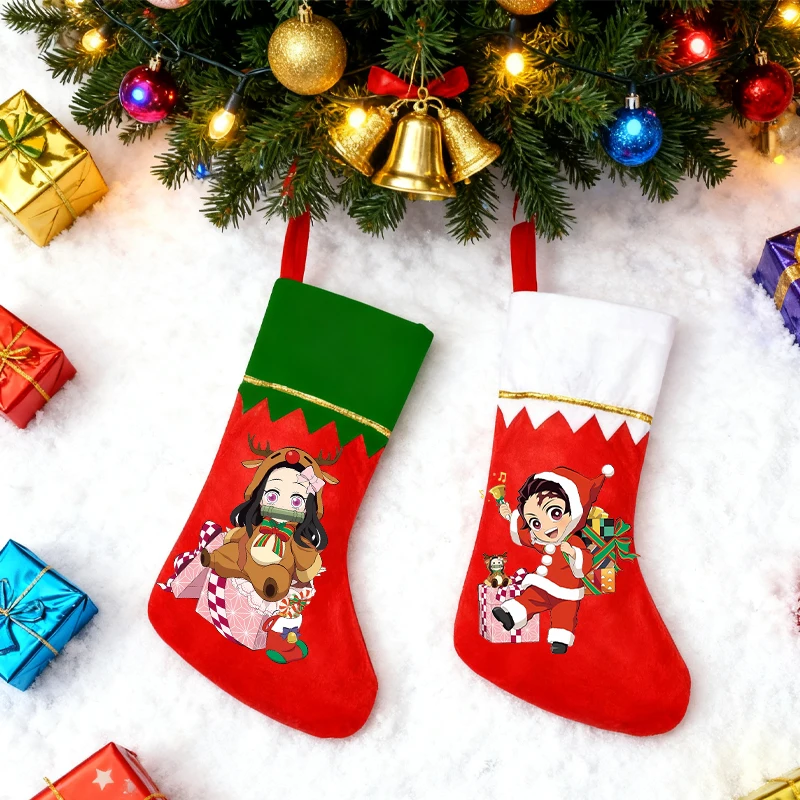 

Demon Slayer Christmas Stockings Sack Anime Printed Gift Candy Bag Xmas Decoration Home Sock Navidad Tree Decoration Xmas Gifts