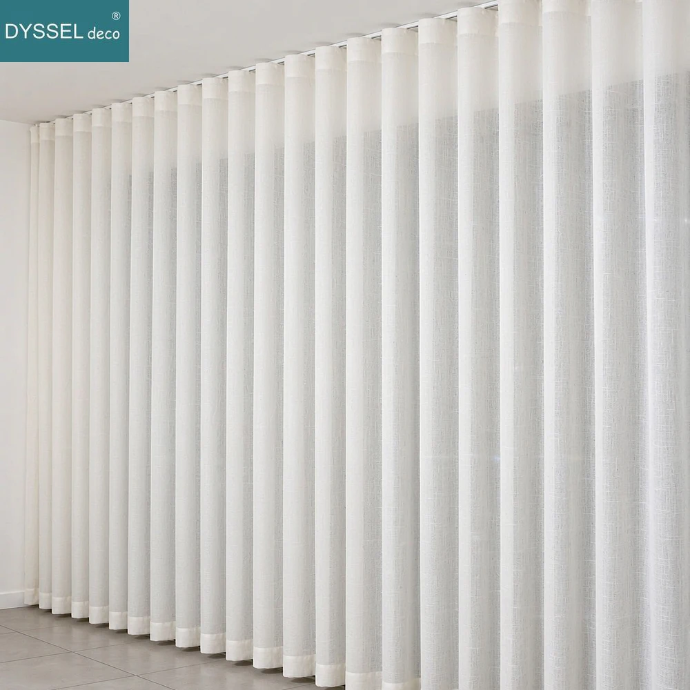Modern Deco Linen Look Solid Home White Sheer California Style Window Curtains S Wave for Living Room Bedroom