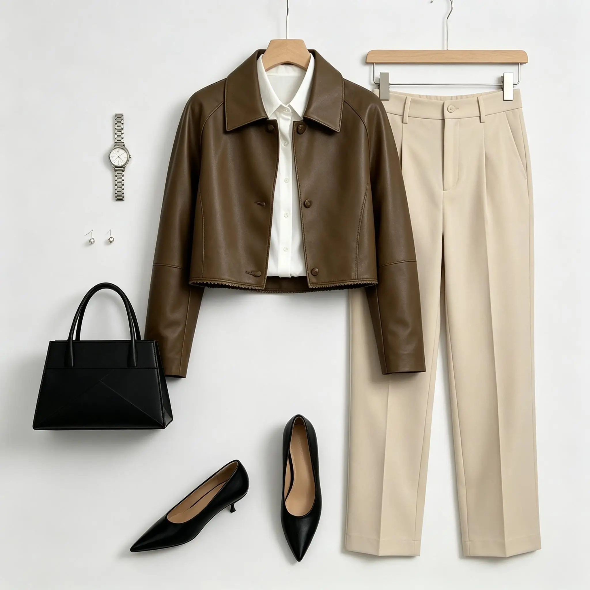 Women Retro Lapel Leather Jacket With Delicate Lace Hem Design