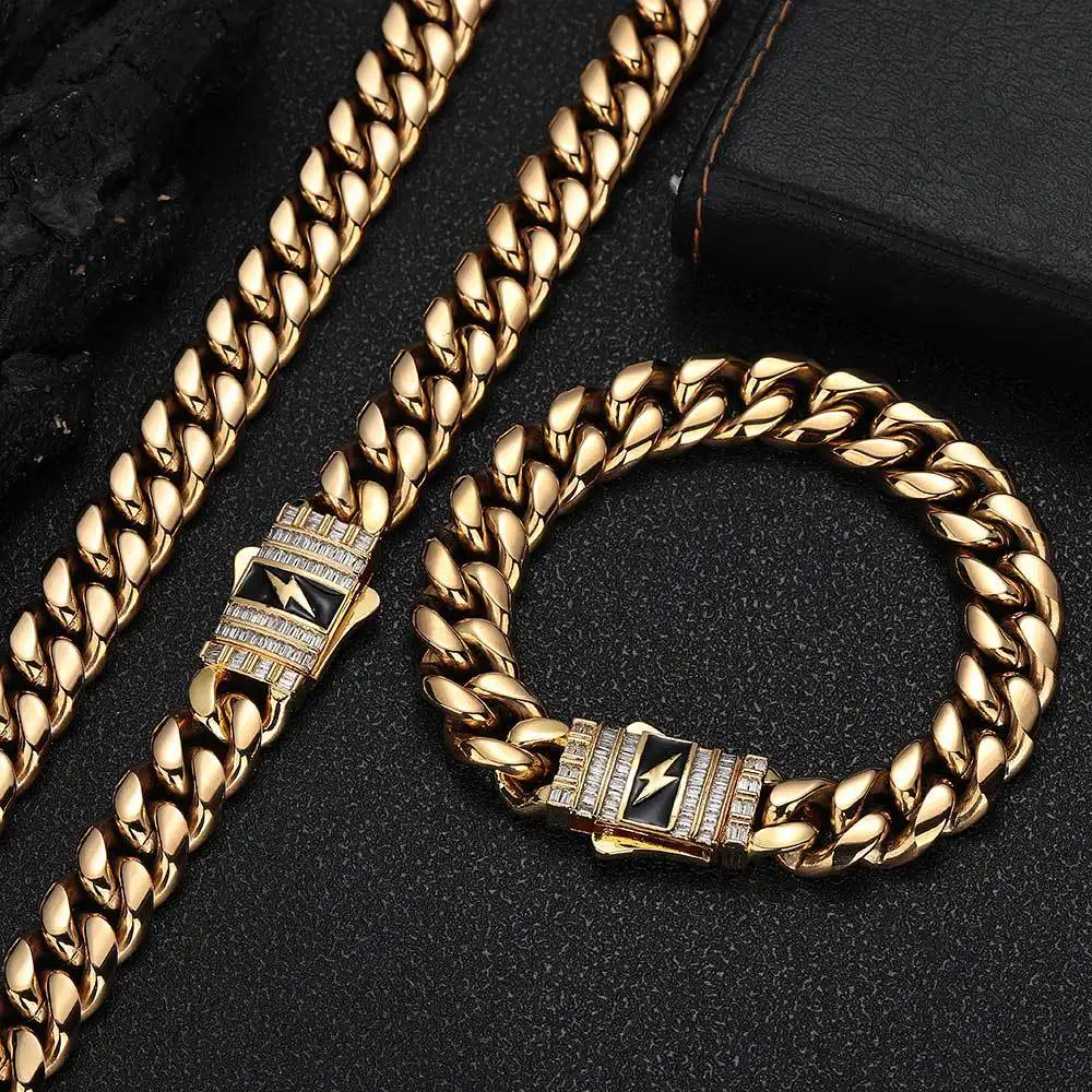 Luxury 24K 9999 Pure Gold real gold Men's Bracelet European and American Spring Buckle Cuban Necklace Width 12mm Length 60cm
