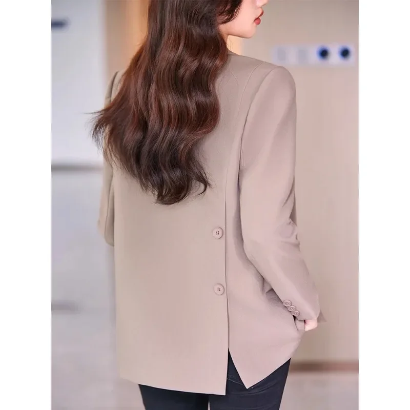 Autumn Winter Women Loose Blazer Coat Brown Black Pink Gray Female Long Sleeve Single Breasted Ladies Casual Jacket