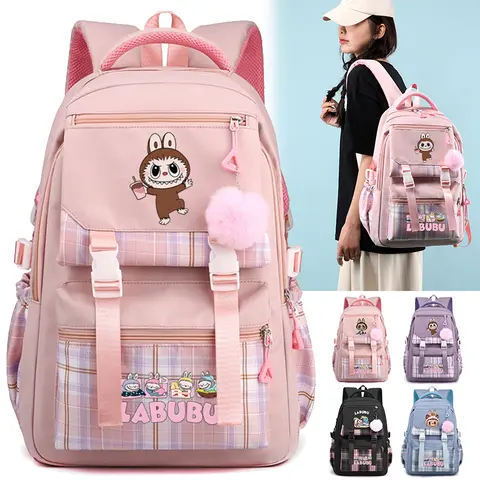 십대 소녀 소년 Schoolbag Kawaii 학생 배낭 어린이 Schoolbag 노트북 Bookbag 여행 가방을위한 귀여운 만화 Labubu 배낭