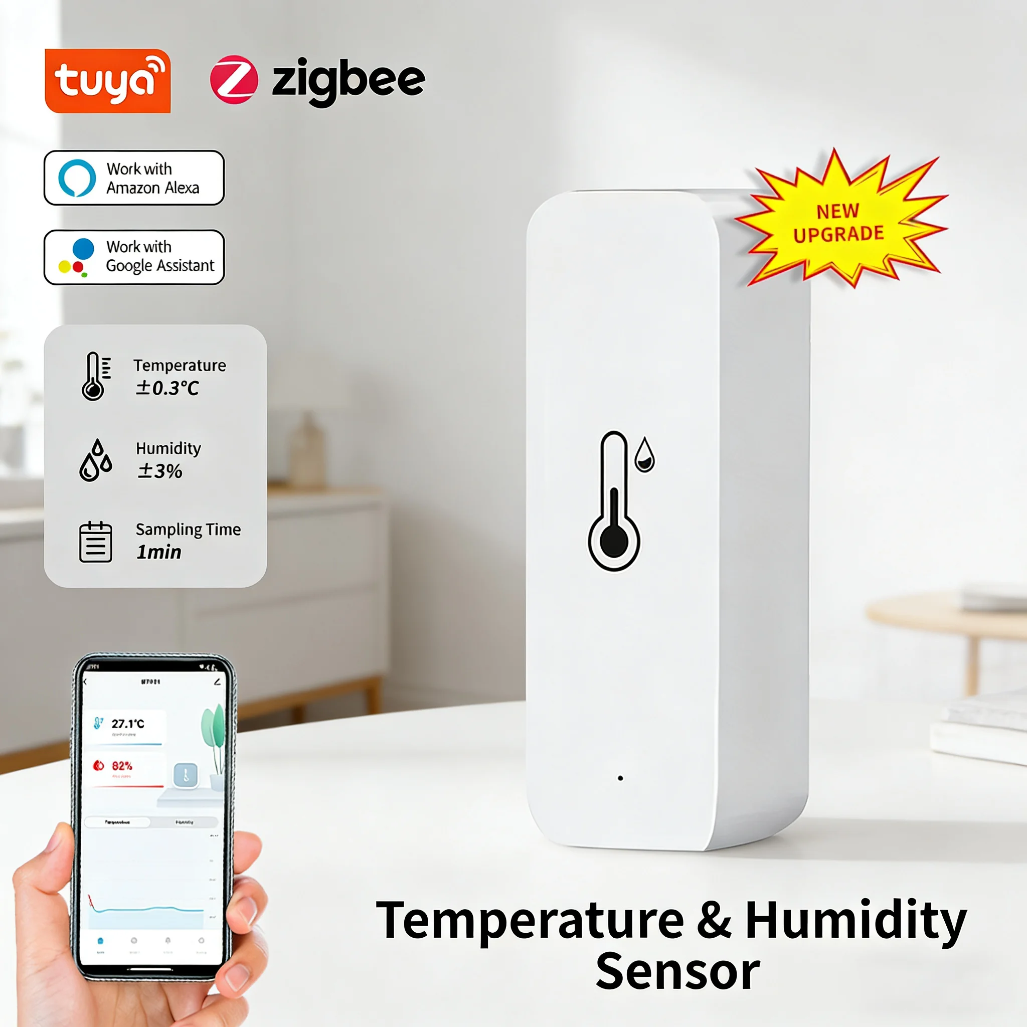 Tuya Zigbee Smart Temperature Humidity Sensor Indoor Hygrometer Thermometer Home Automation Real-time Data Works With Alexa