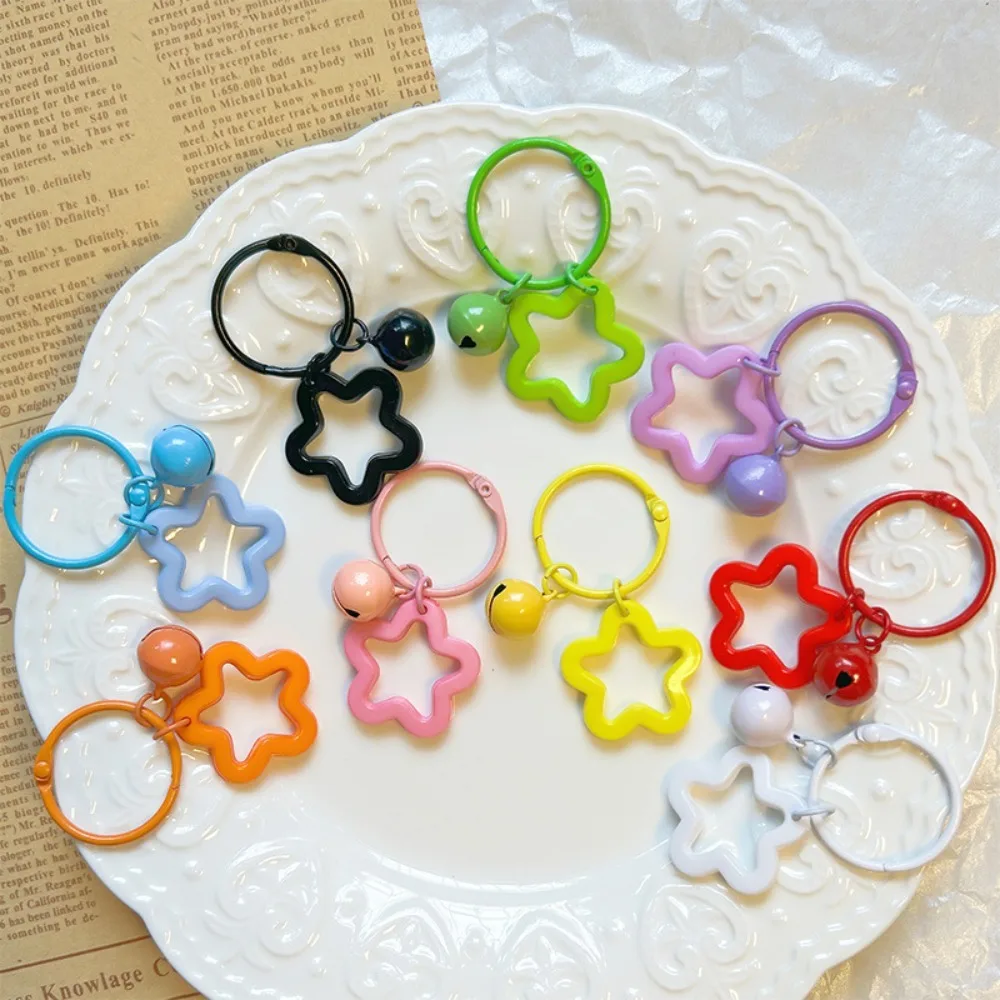 Metal Keyrings Cute Five-pointed Star Pendant Open Ring Buckle Colorful Resin Five-pointed Star Bell Pendant Keyring Jewelry