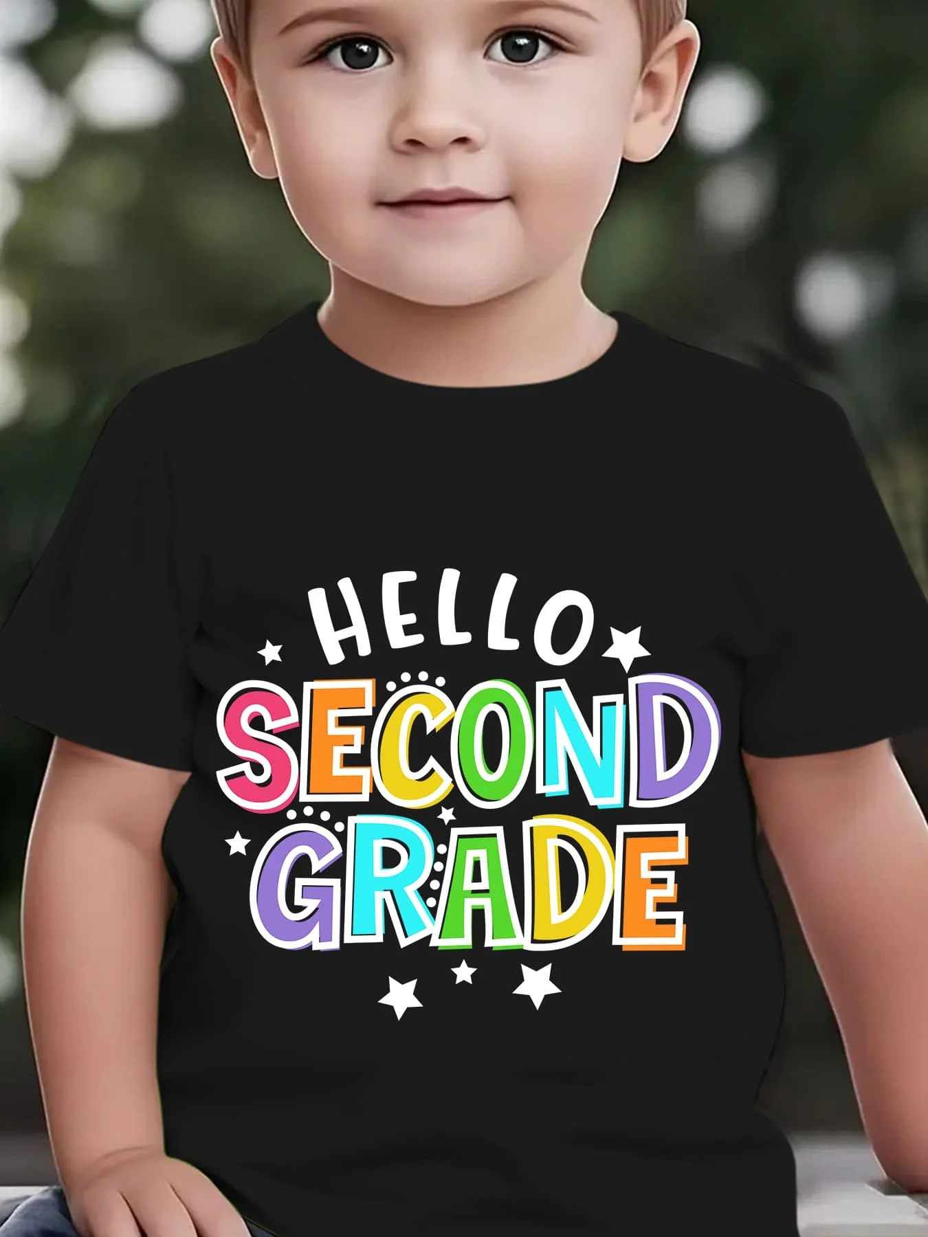 Hello Second Grade Colorful Star Letter Print Family Matching Cotton Tees Short Sleeve Tops For Mom Dad Boys Girls Daily Wear