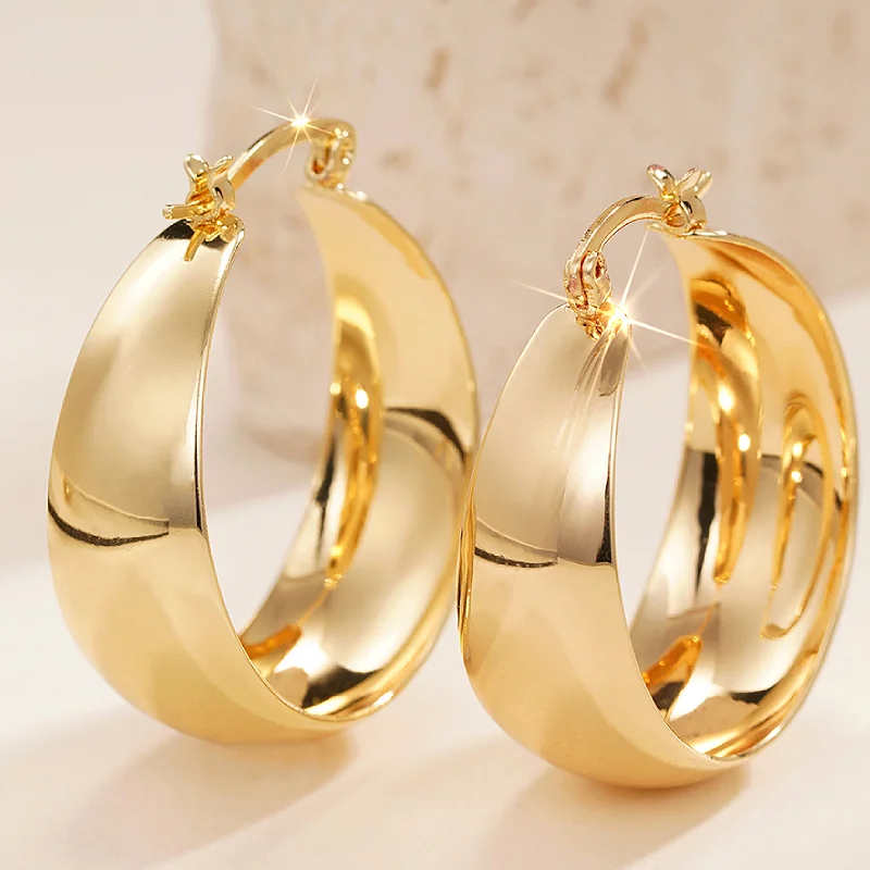 Huitan Luxus Gold Farbe Große Metall Runde Kreis Aussage Ohrringe Für Frauen Hochzeit Party Täglichen Elegante Accessoires Schmuck