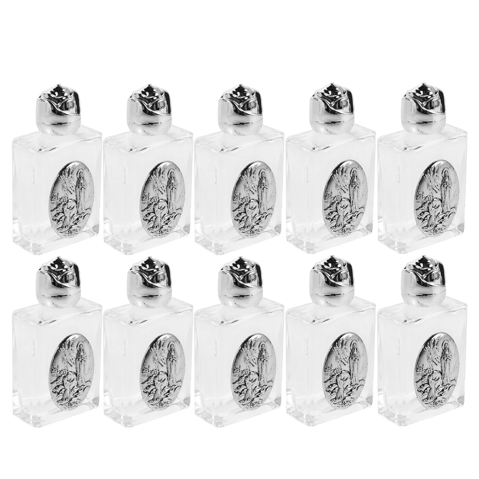 Alloy Embossed Holy Water Bottle Religious Christian Glass Catholic Church Container