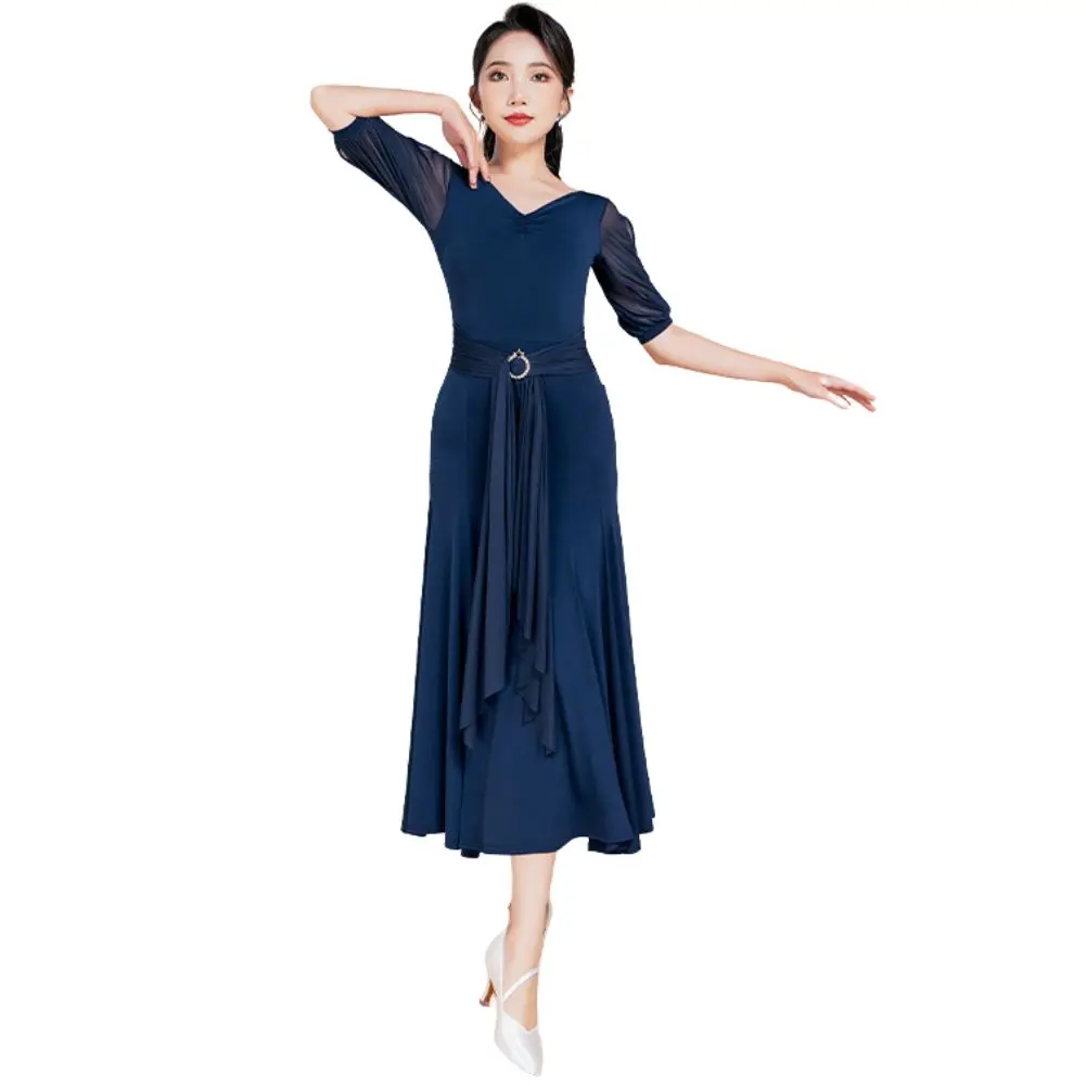 

Waltz Dress Ballroom Gowns Modern Dancewear Short Sleeve V Neck Dance Wear Competition Costume Performance Clothing Stage Outfit