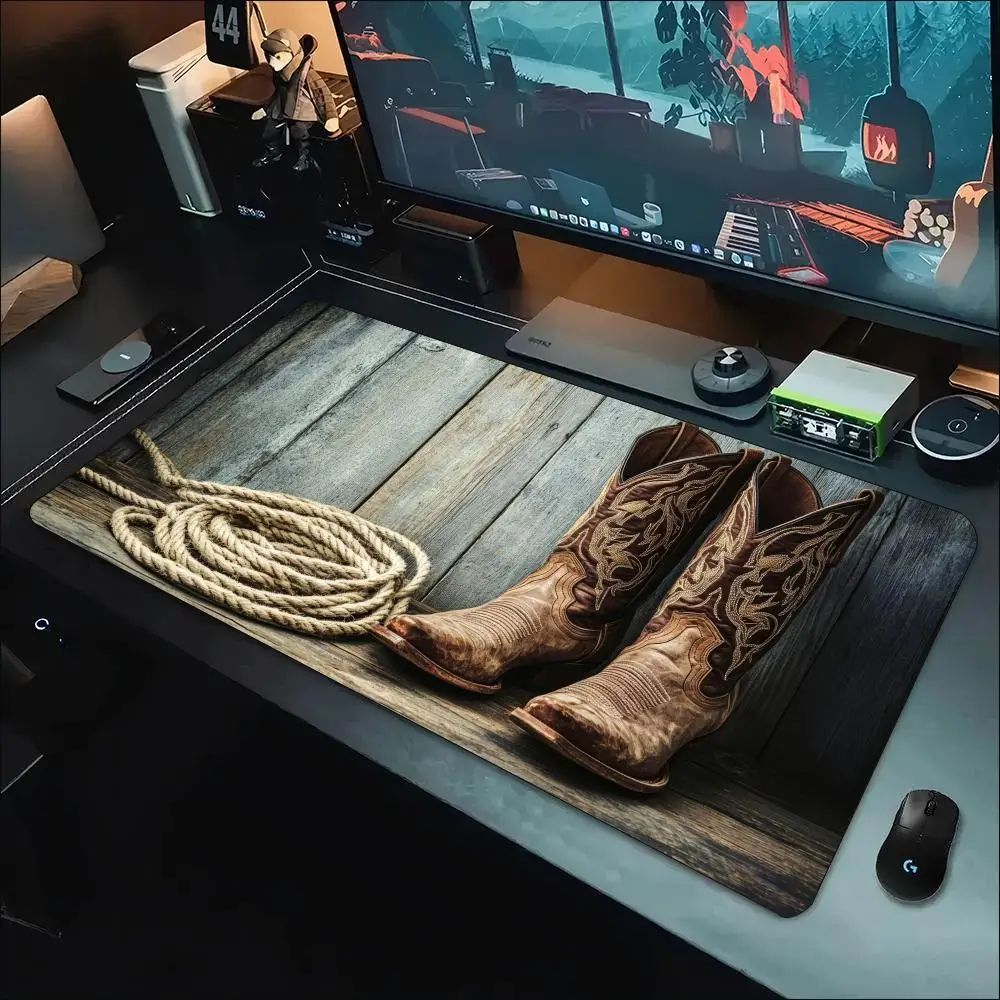 Vintage Western Cowboy Large Extended Mouse Pad Non Slip Rubber Desk Mat For Gaming Laptop Keyboard Home Office Setup