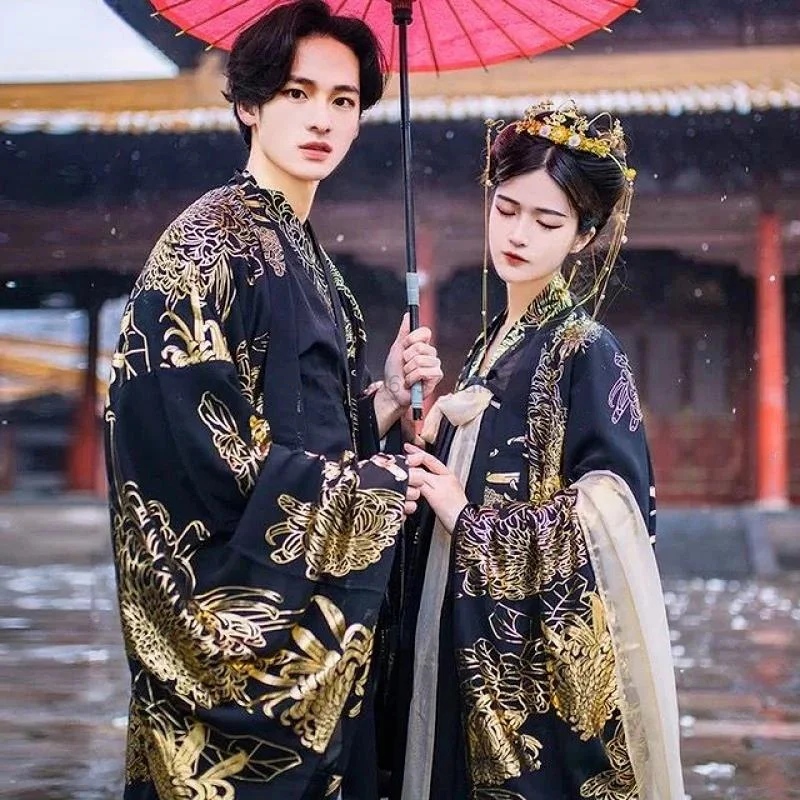 

Chinese Ancient Traditional Dress Black Hanfu Sets Paired Clothing For Couple Cosplay Costume Oriental Dance Men Women