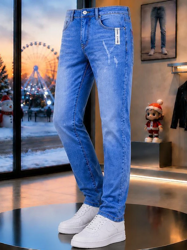 Casual Loose Straight Leg Work Jeans Men's Wear Resistant Cotton Stretch Denim Retro Washed Versatile Comfortable Daily Jeans