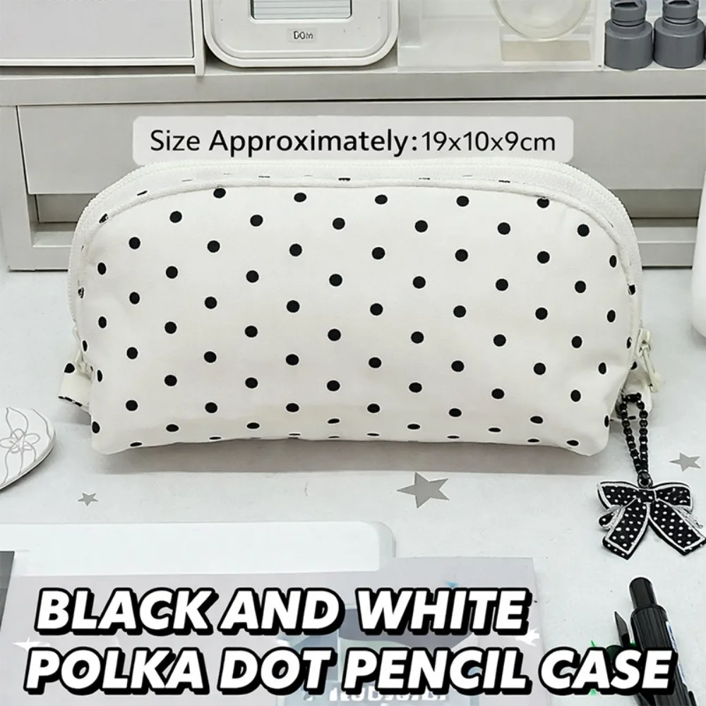 Durable Polka Dot Pencil Case Large Opening Shell Shape Pen Bag Large Capacity Stationery Storage Bag School Office