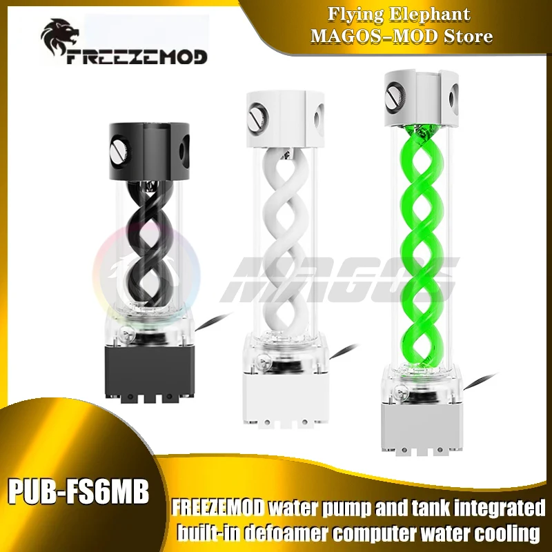 

FREEZEMOD Water Cooling AIO Pump Box Reservoir,Aluminum+PMMA Body+DNA Spiral 200mm 250mm300mmLength,Black/Silver/White PUB-FS6MB