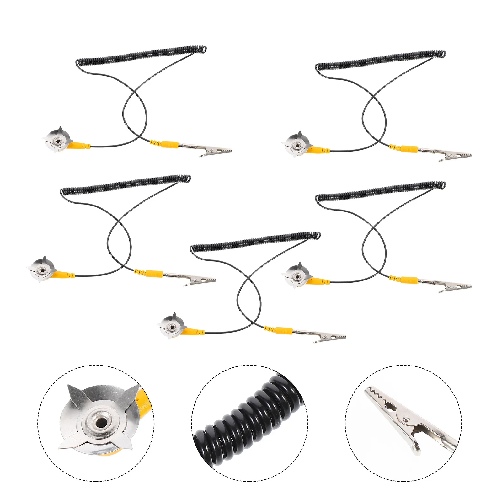

5pcs Anti-Static Ground Cable Esd Coiled Core Crocodile Clip For Electronic Repair Safety Grounding Receptacle Esd Sucker