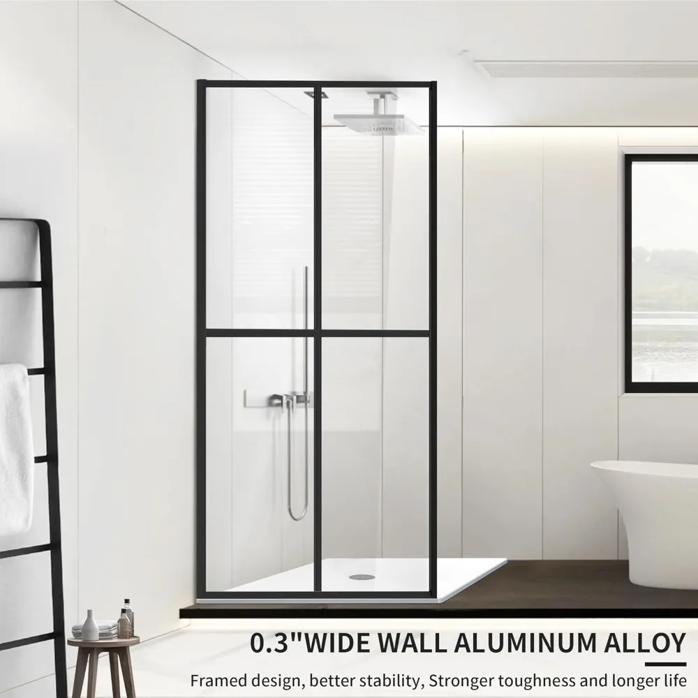 Shower Door Clear Tempered Glass,Framed Shower Screen Panel for Walk-in Bathroom,34”*74” Matte Black Silk Print Finish Shower