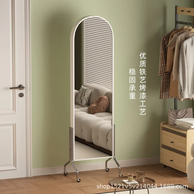 Cloakroom Movable full-body mirror Iron household magazine holder Integrated double-sided floor Wheel fitting
