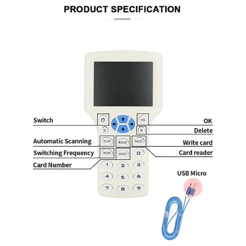 

BNVN-Advanced RFID Card Reader Burner:IC/ID English 10 Frequency RFID Decoder Handheld NFC Scanner For 125Khz 13.56Mhz Cards