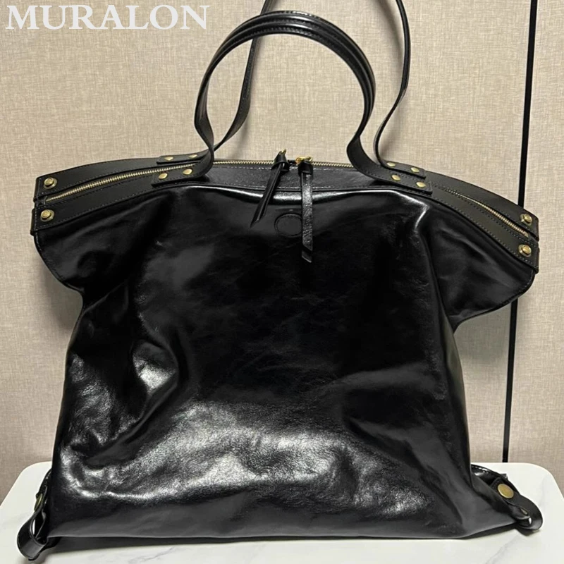 New Fashion Versatile Black Tote 2024 Summer Pu Leather Vintage Designer Shoulder Bag Large Capacity Street Style Handbag