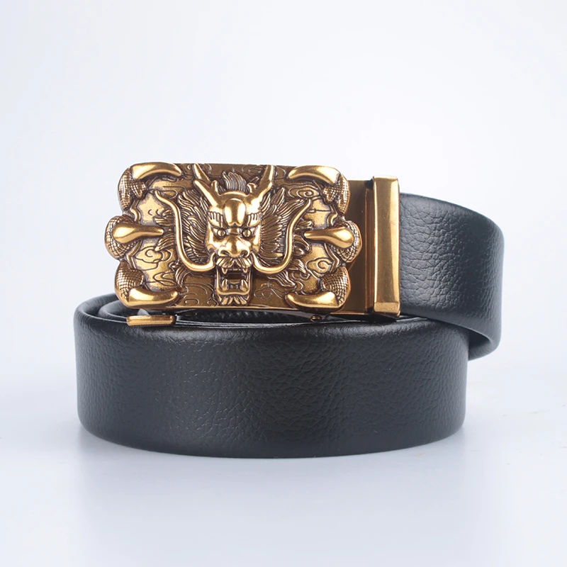 ZLD เข็มขัดหนังอัลลอยดีไซน์มังกรทองสำหรับผู้ชายเข็มขัดหนัง PU แฟชั่นกางเกงยีนส์และกางเกงลำลอง