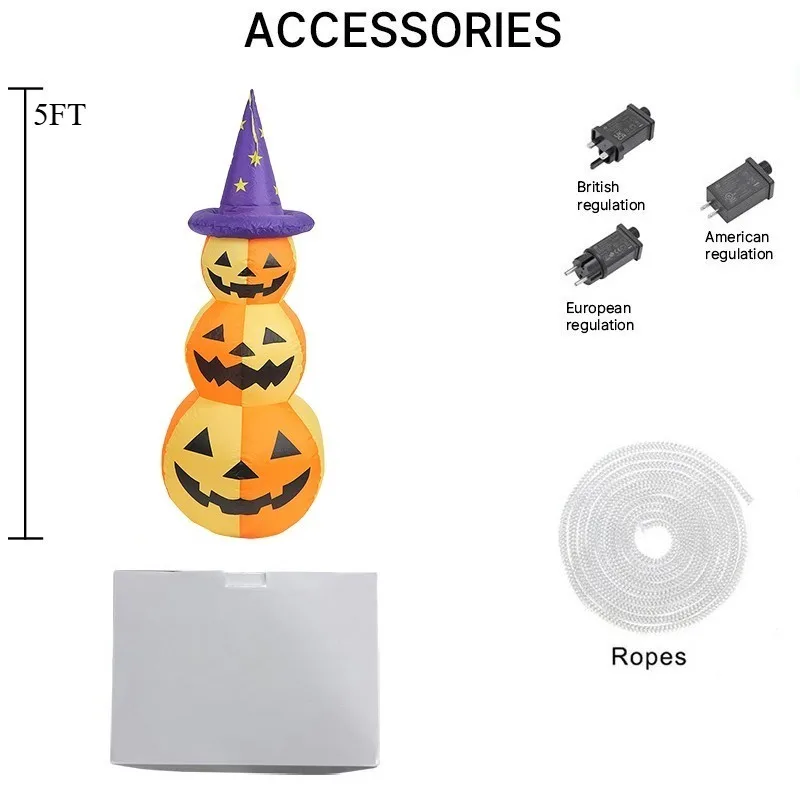 1.5M/5FT Zucche giocattolo gonfiabili di Halloween Modello gonfiabile Forniture natalizie luminose Modello di decorazione dell'atmosfera di Halloween