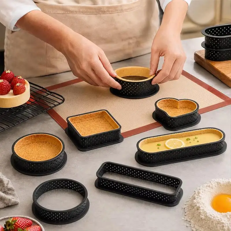 New 1Pcs Heat Resistant Baking Tools Household DIY Tart Ring Non Stick Perforated Cake Pie Mousse Mold
