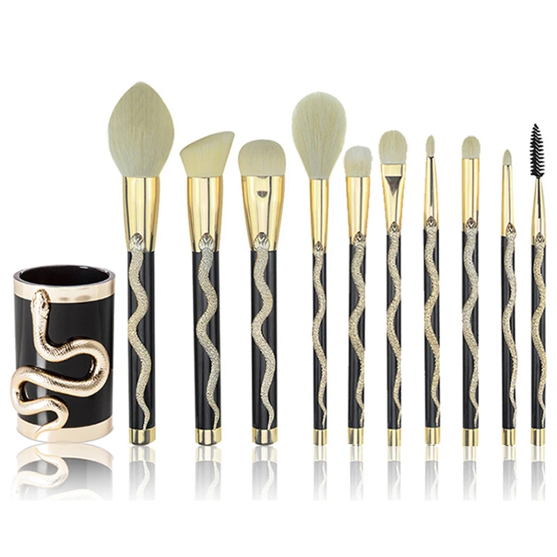 10 PCS 3D Snake Makeup Brushes Set Cosmetic Beauty Powder Brush Concealer Eye Shadow Complete Makeup Kit Beauty Tools