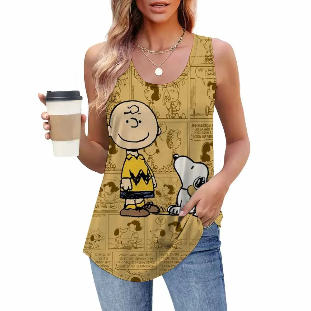 

Майка с принтом снупи, летняя женская уличная одежда, топы Y2k, жилет большого размера с открытыми плечами, без рукавов, женская майка для девочек