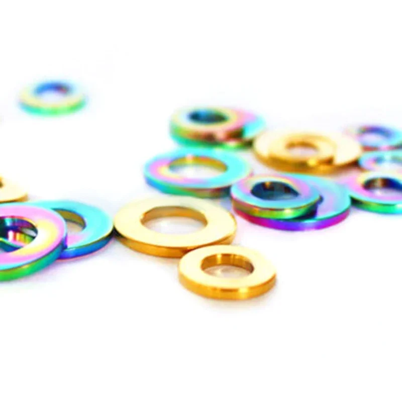 5pcs M5/M6/M8/M10 Grade 5 GR5 Titanium Bolt Screw Spacer Flat Washer Color Color Rainbow/Golden/Ti For Bike Bicycle