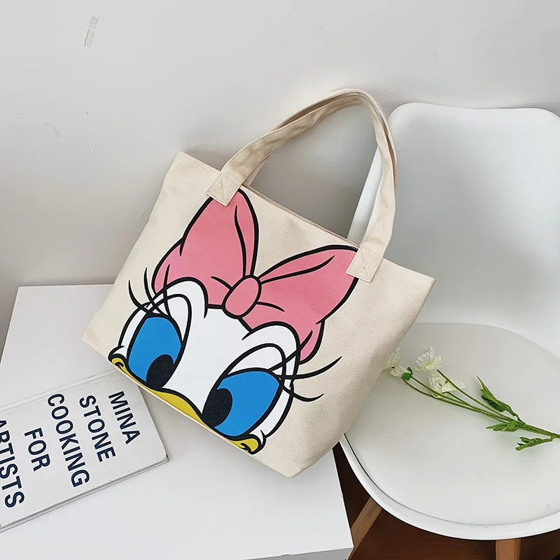 Large Capacity Bag Women 2022 Fashion Trendy Canvas One Shoulder Messenger Bag Students Girls Hanbag Mickey Cartoon Print Tote