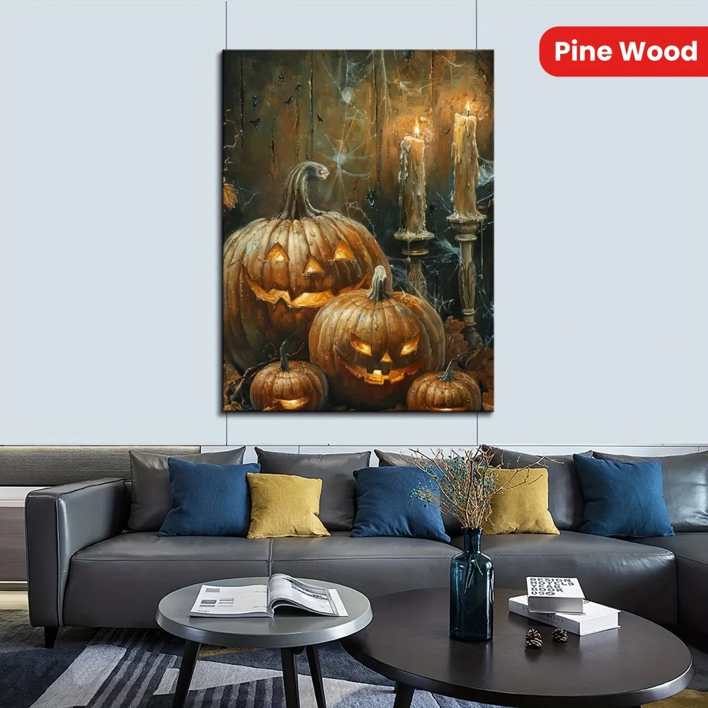 

1.5 inch solid wood frame, Halloween horror pumpkin art decoration hanging picture, suitable for home gallery, living room