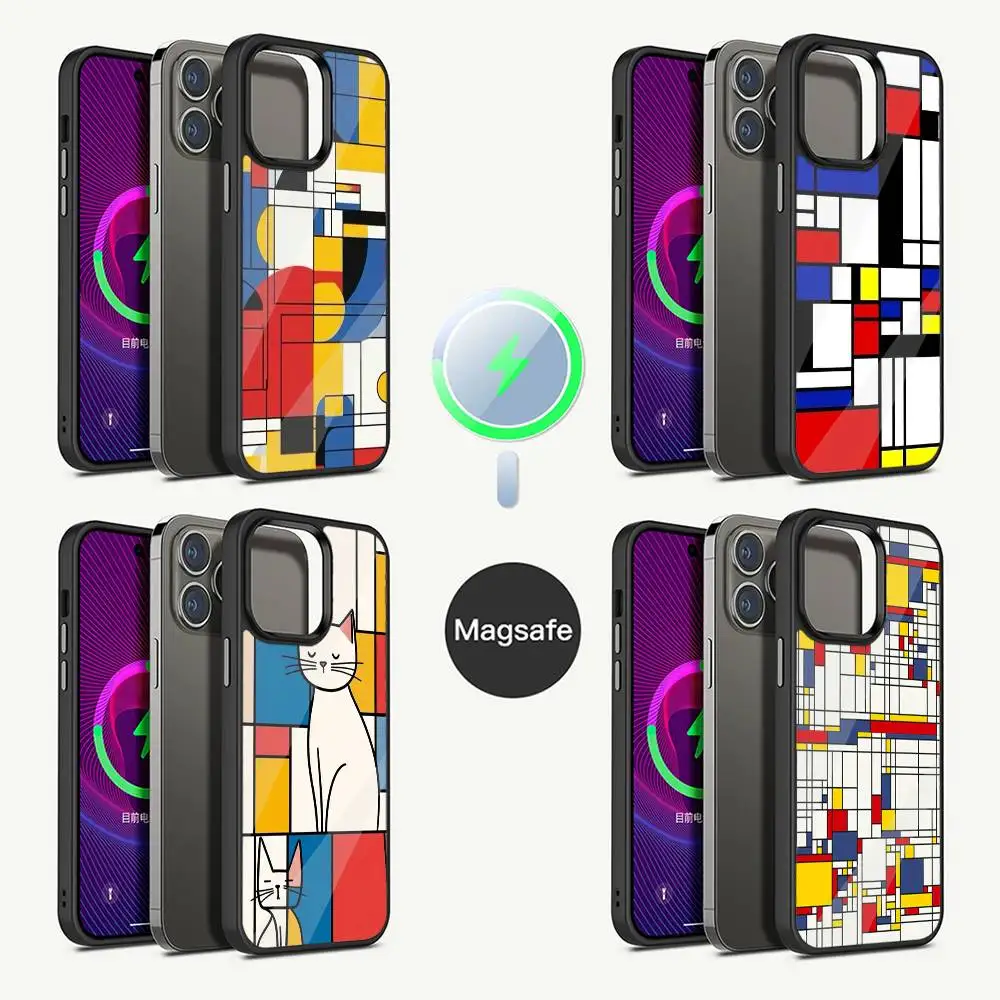 

Abstract P-PIET MONDRIANS Art Phone Case For iPhone 16,15,14,13,12,11,Pro,Max,Plus,Mini,Magsafe,Magnetic Wireless Charging Case