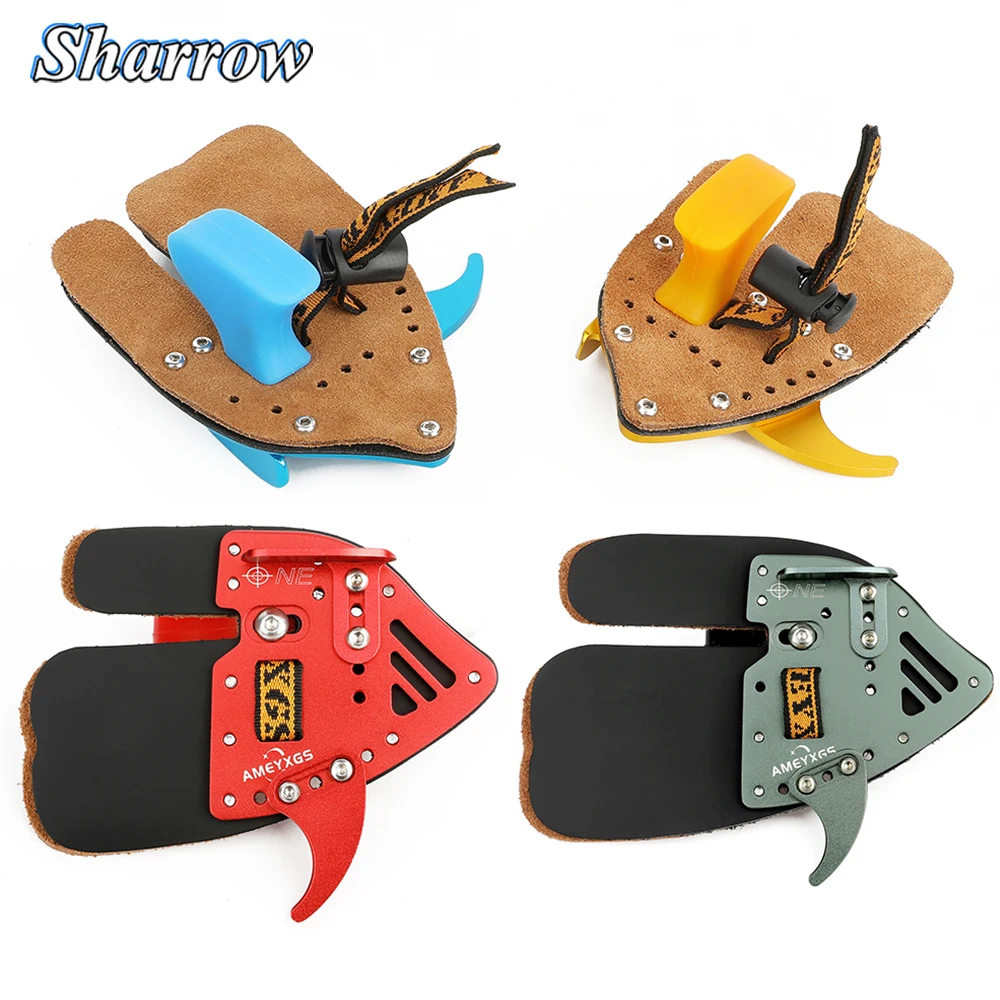 AMEYXGS Archery Finger Tab Guard Protection Cowhide Aluminum Right Hand Shooting Protective Gear Bow Hunting Accessories