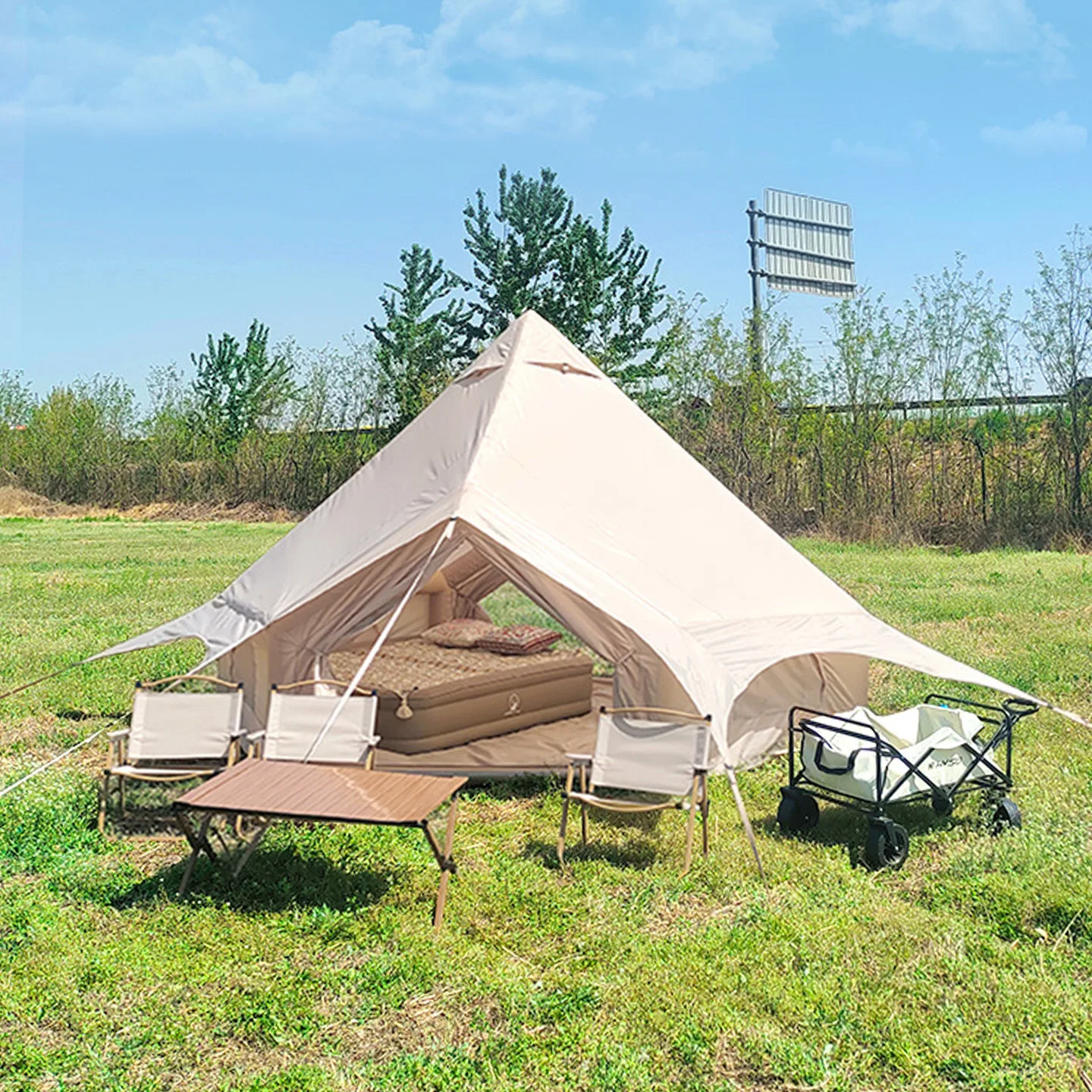 Integrated Inflatable Tent Mongolian-style Yurt No Assembly Required Camping Outdoor Pyramid Tent Oxford Cloth Four-season