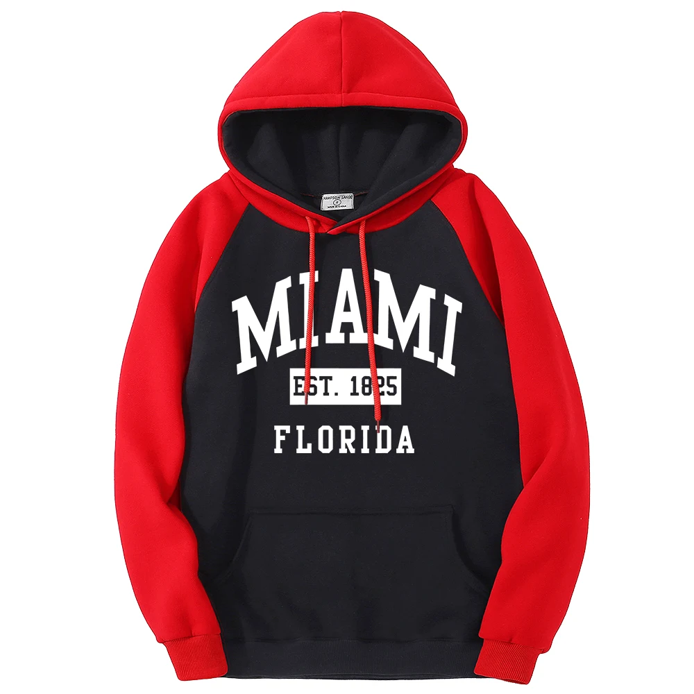 Miami Est 1825 Florida مطبوعة رجل راجلان هوديس عصري دافئ هودي عادية فضفاض بسيط كم طويل الصوف للجنسين البلوفرات #1