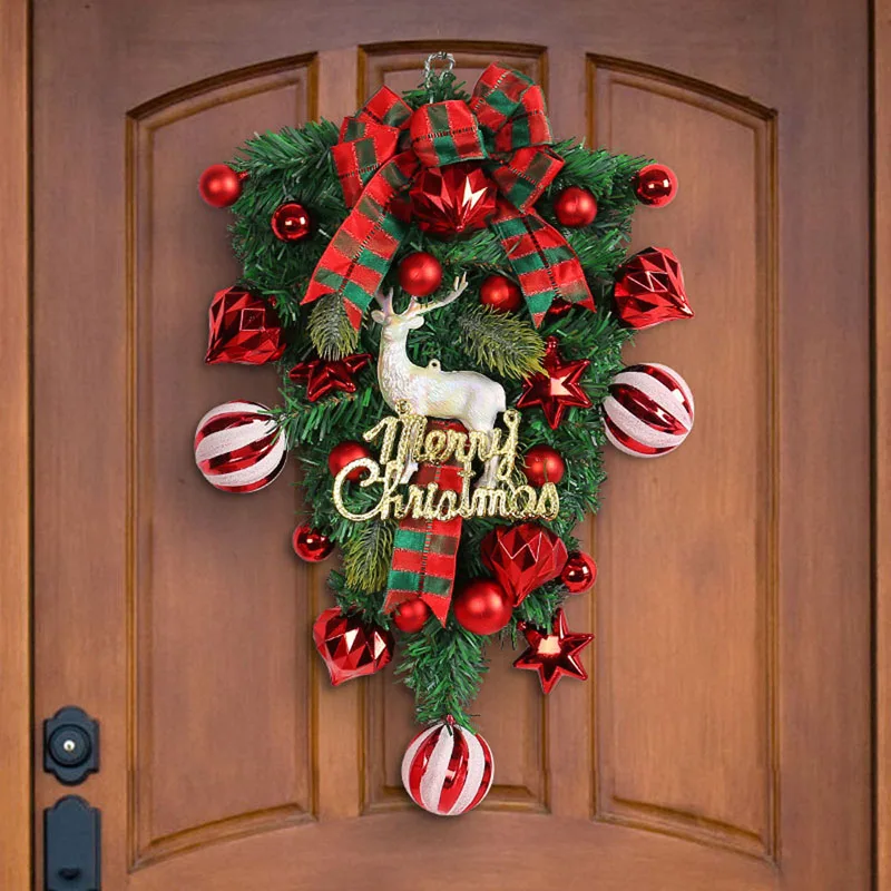 New Christmas Front Door Wreath Deer Decor Upside Down Christmas Tree Hanging Swag Garlands For Party Festival Hot Sale