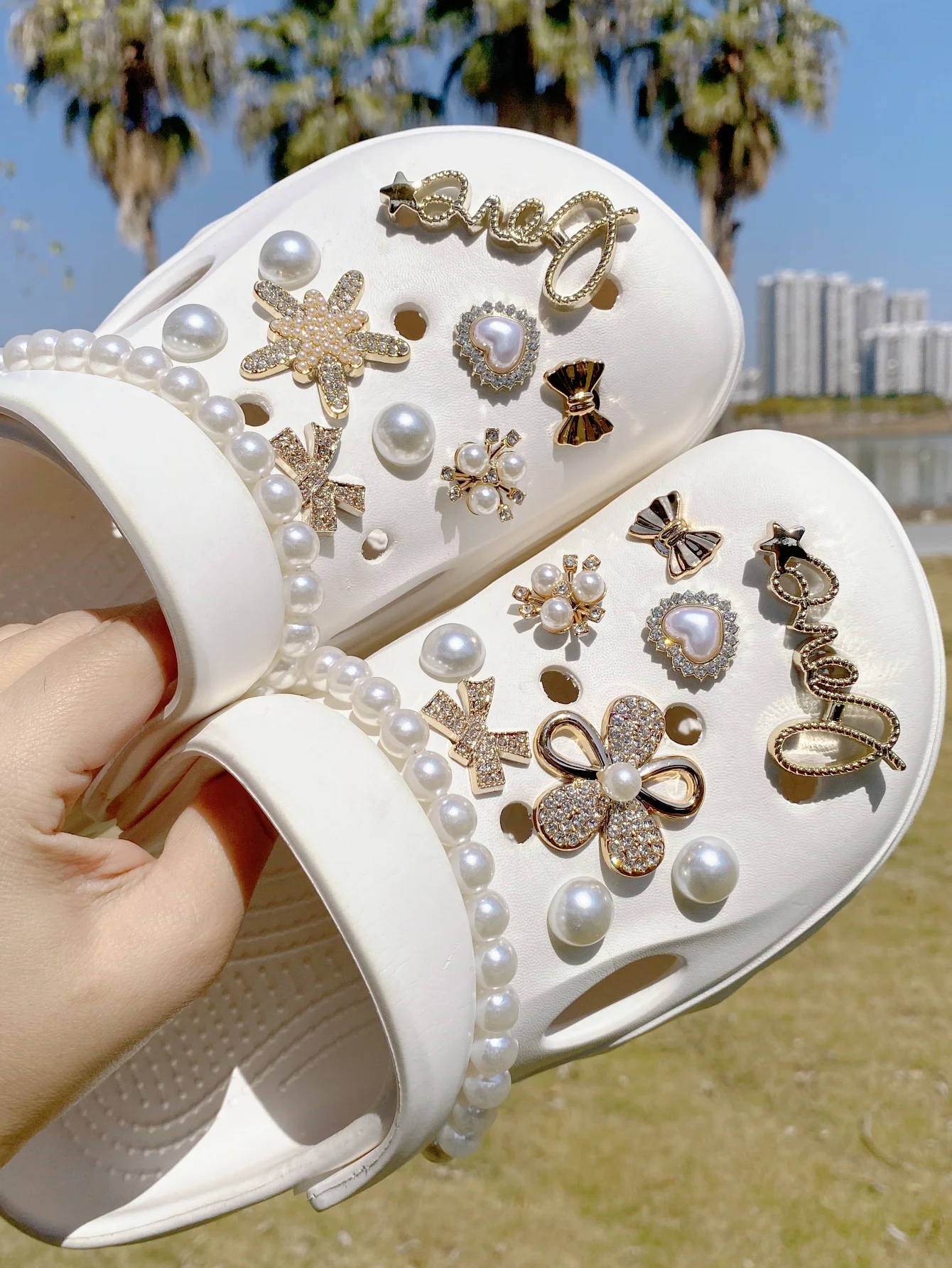 20pcs Sparkling Rhinestone Shoe Charms Mixed Designs. DIY Detachable ABS Buckles for Garden Clogs & Sandals. All-Season Decor. G