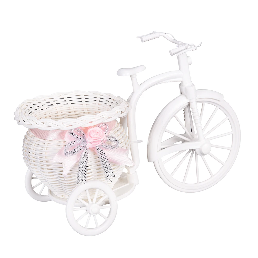Cesta de plástico de gran tamaño para triciclo, contenedor de 26x16x12cm, diseño de bicicleta, flores, plantas, decoración de bodas para el hogar