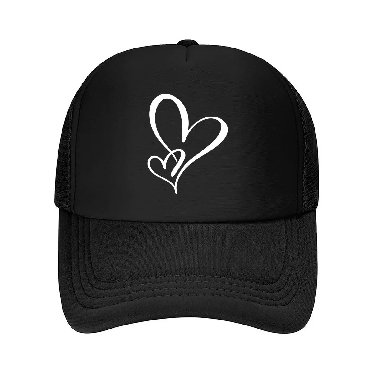 A Cute Heart-Patterned Baseball Cap - Beige with a White Heart Design, Featuring an Adjustable Snapb 2026 Mesh Baseball Cap
